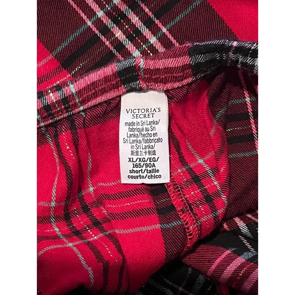 Victoria's Secret Pajamas Women XL Short Red Plaid 2 Piece Set Metallic Sparkle